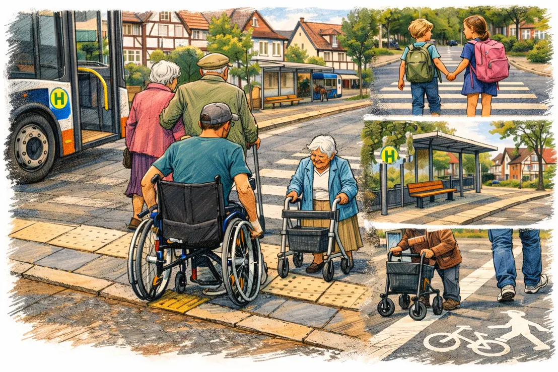 Zebrastreifen und Fahrradsymbol auf der Straße